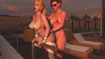 Horny Redhead Shemale fucks Blonde Tranny - Anal Sex, 3D Futanari Cartoon Porno On the Sunset